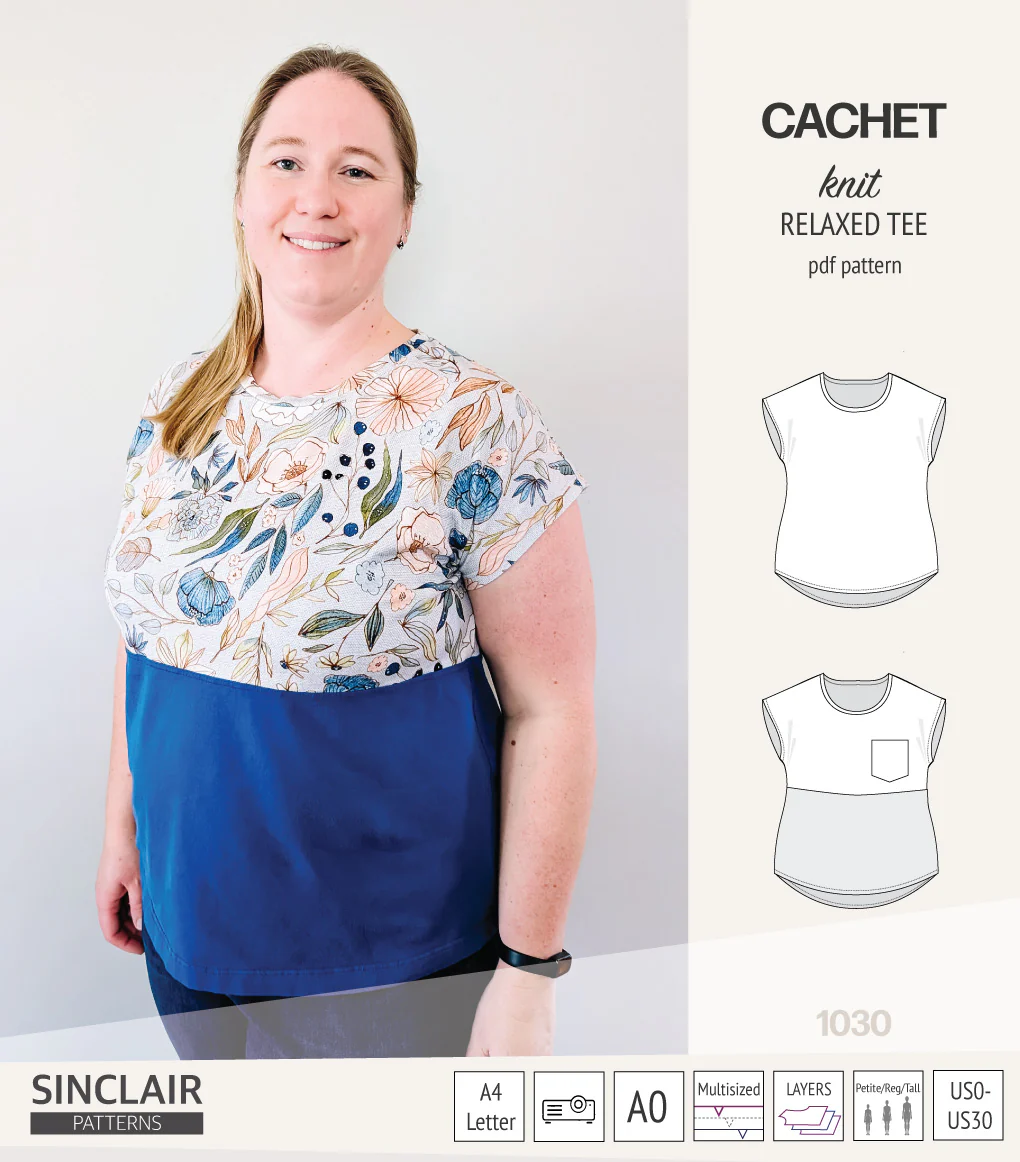 Cachet relaxed cut knit tee color blocked with a pocket  (PDF) - Image 16