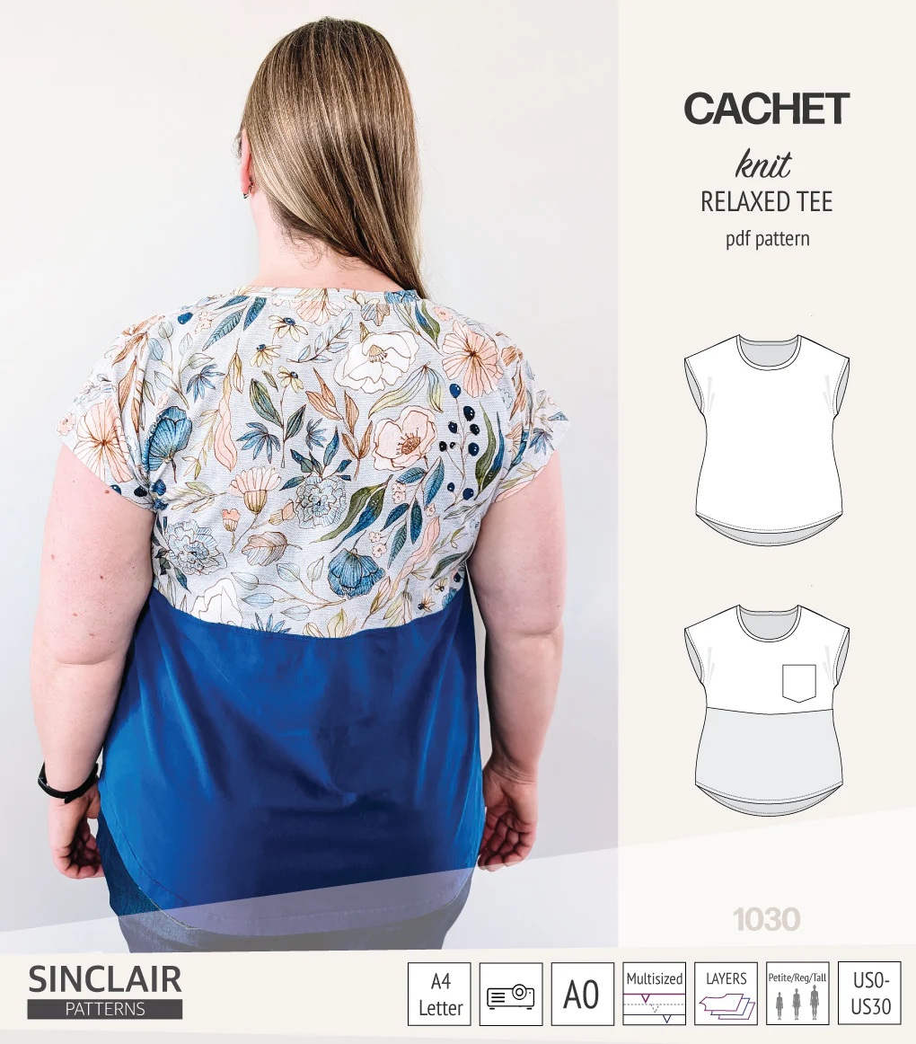 Cachet relaxed cut knit tee color blocked with a pocket  (PDF) - Image 17