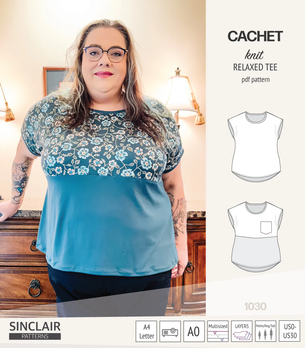 Cachet relaxed cut knit tee color blocked with a pocket  (PDF) - Image 18