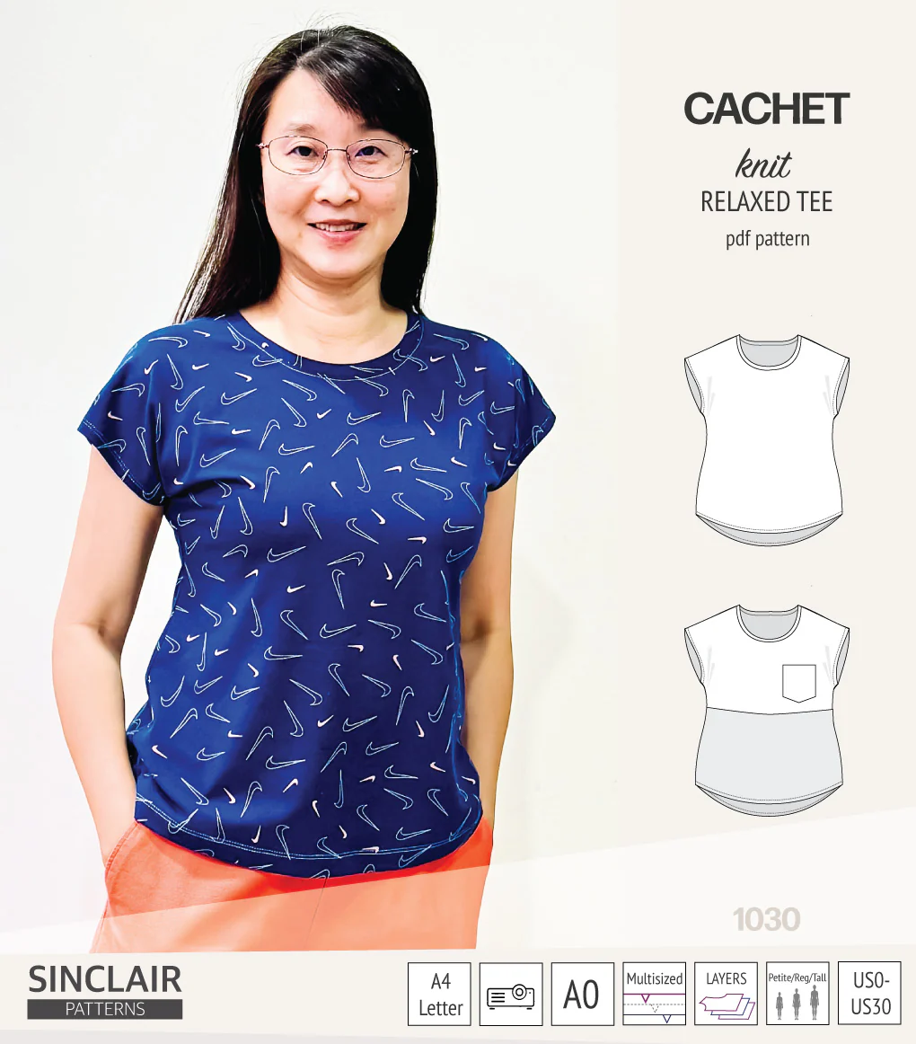 Cachet relaxed cut knit tee color blocked with a pocket  (PDF) - Image 19