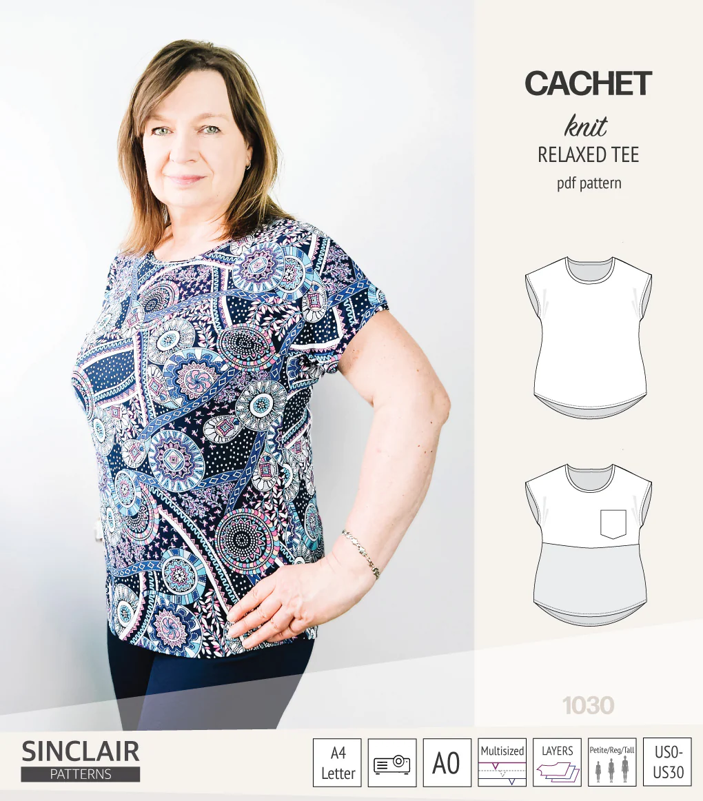 Cachet relaxed cut knit tee color blocked with a pocket  (PDF) - Image 20