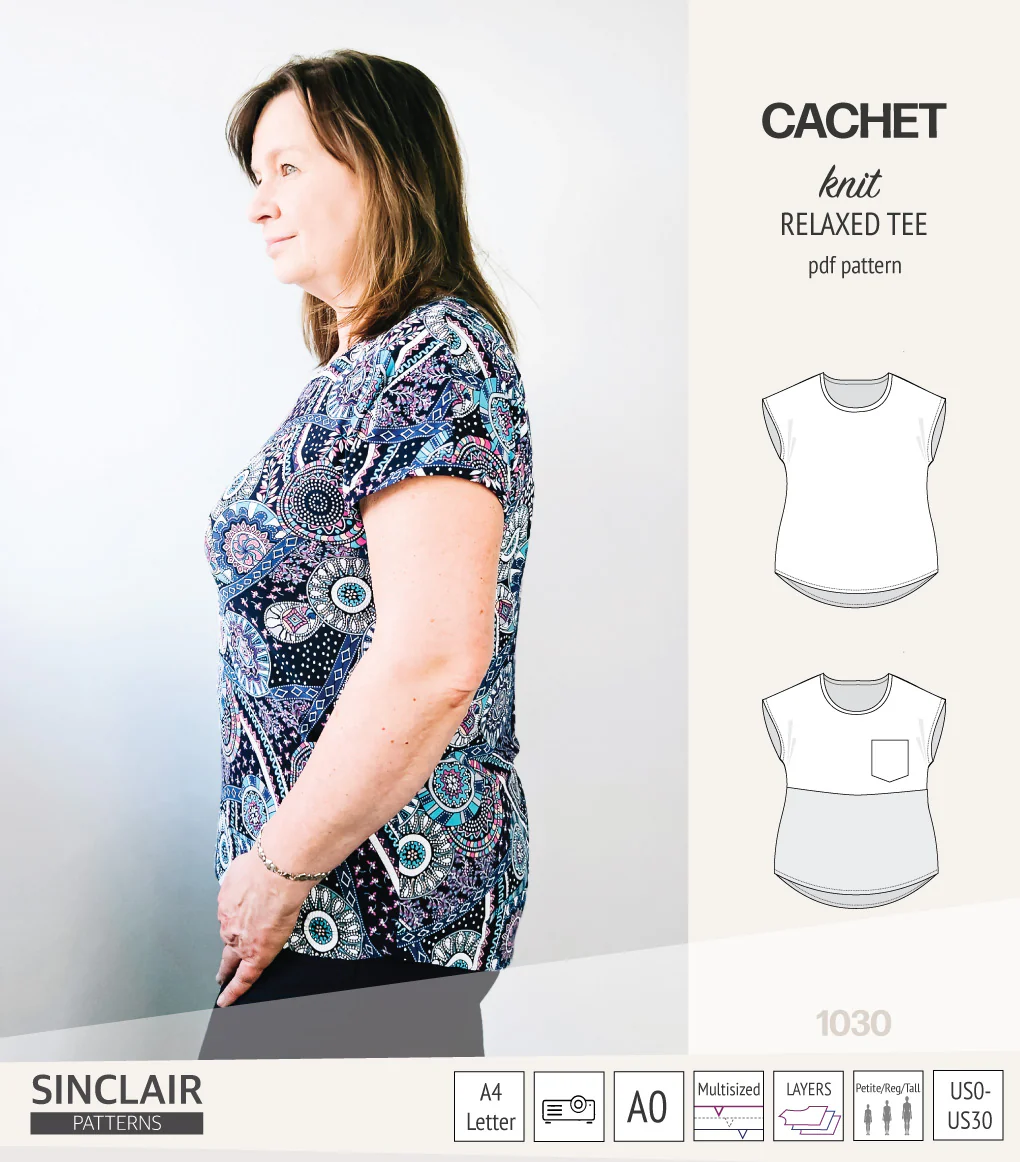 Cachet relaxed cut knit tee color blocked with a pocket  (PDF) - Image 21