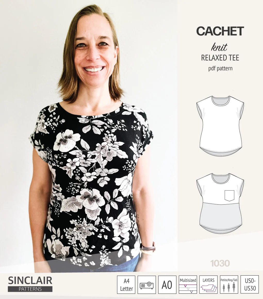 Cachet relaxed cut knit tee color blocked with a pocket  (PDF) - Image 22