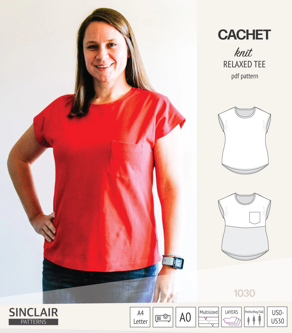 Cachet relaxed cut knit tee color blocked with a pocket  (PDF) - Image 23