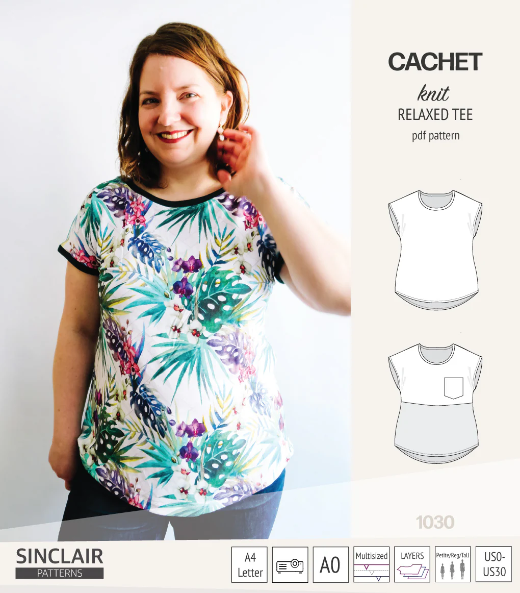 Cachet relaxed cut knit tee color blocked with a pocket  (PDF) - Image 24