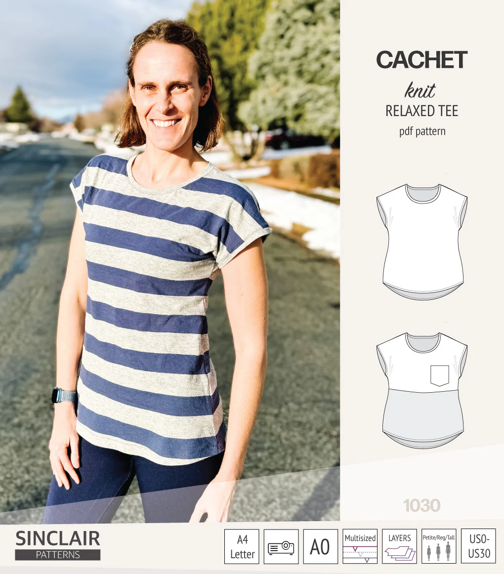 Cachet relaxed cut knit tee color blocked with a pocket  (PDF) - Image 25