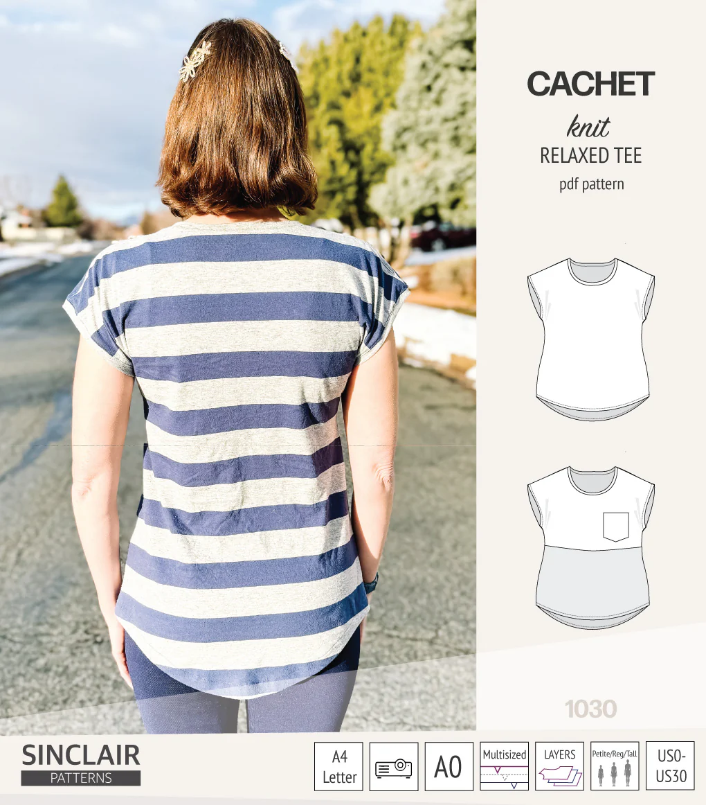 Cachet relaxed cut knit tee color blocked with a pocket  (PDF) - Image 26