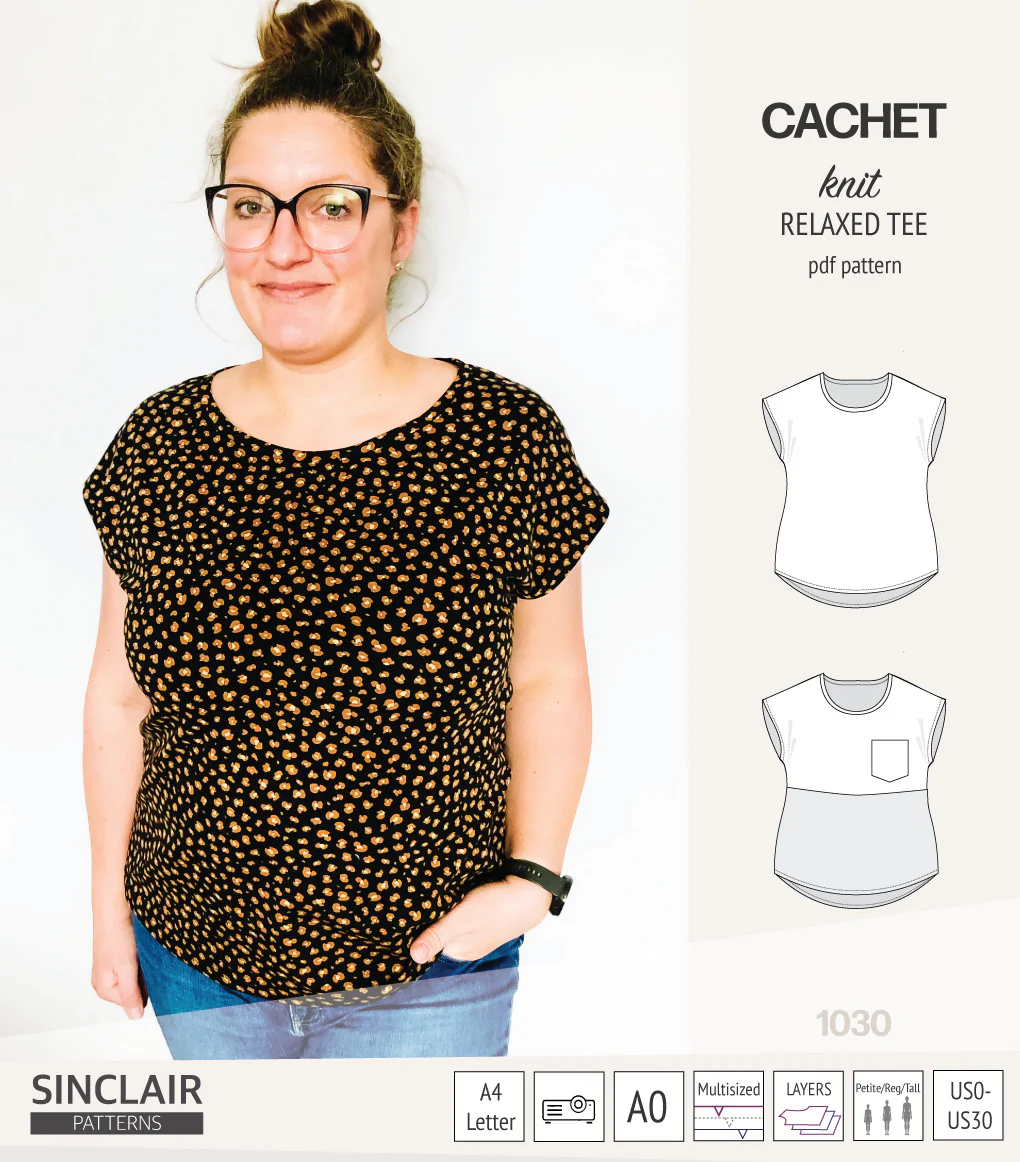Cachet relaxed cut knit tee color blocked with a pocket  (PDF) - Image 27