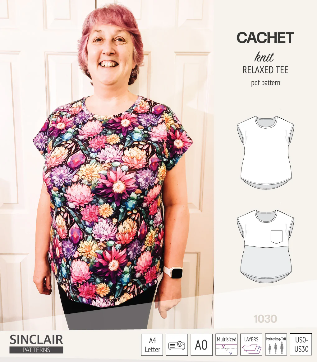 Cachet relaxed cut knit tee color blocked with a pocket  (PDF) - Image 29