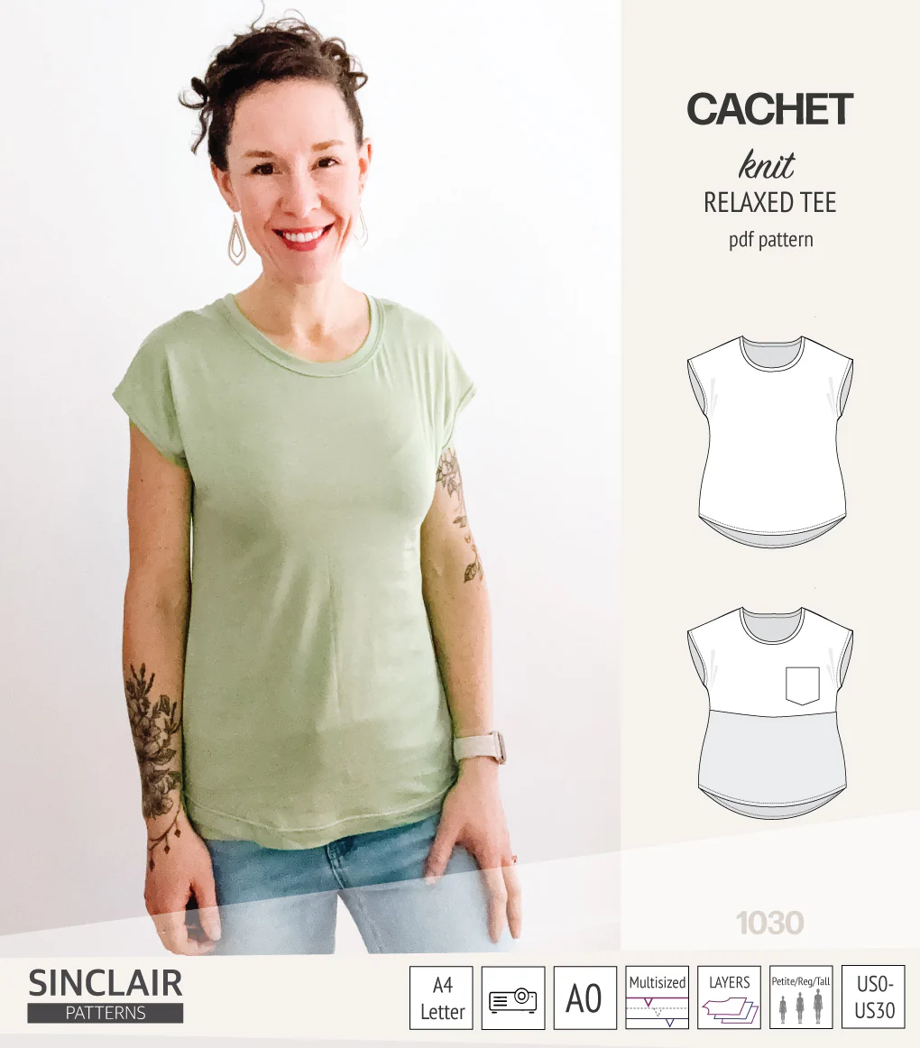 Cachet relaxed cut knit tee color blocked with a pocket  (PDF) - Image 3