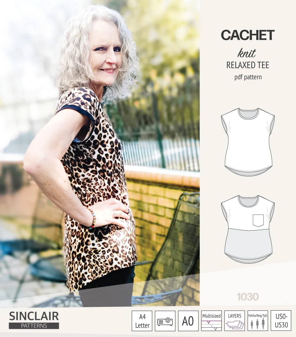 Cachet relaxed cut knit tee color blocked with a pocket  (PDF) - Image 31