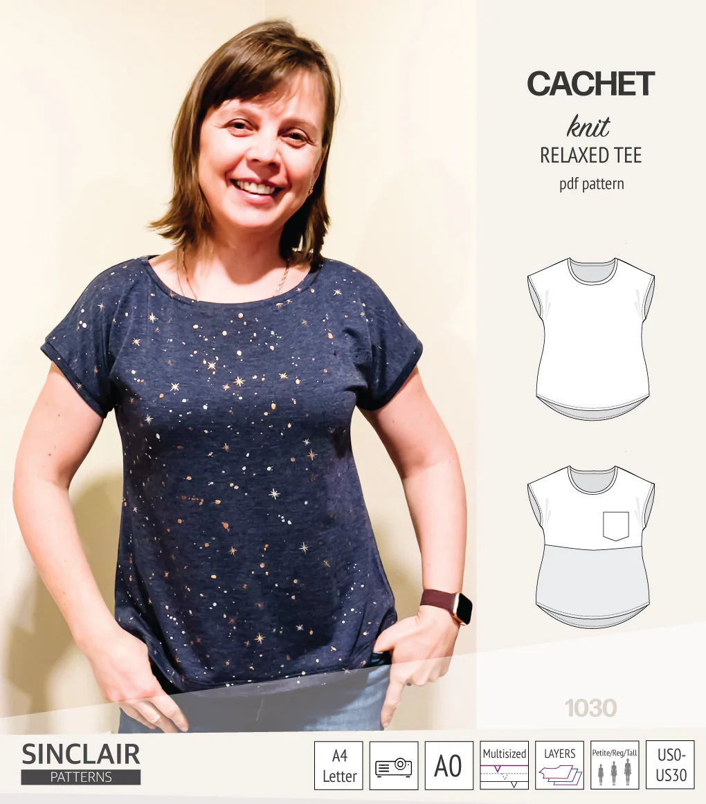 Cachet relaxed cut knit tee color blocked with a pocket  (PDF) - Image 32