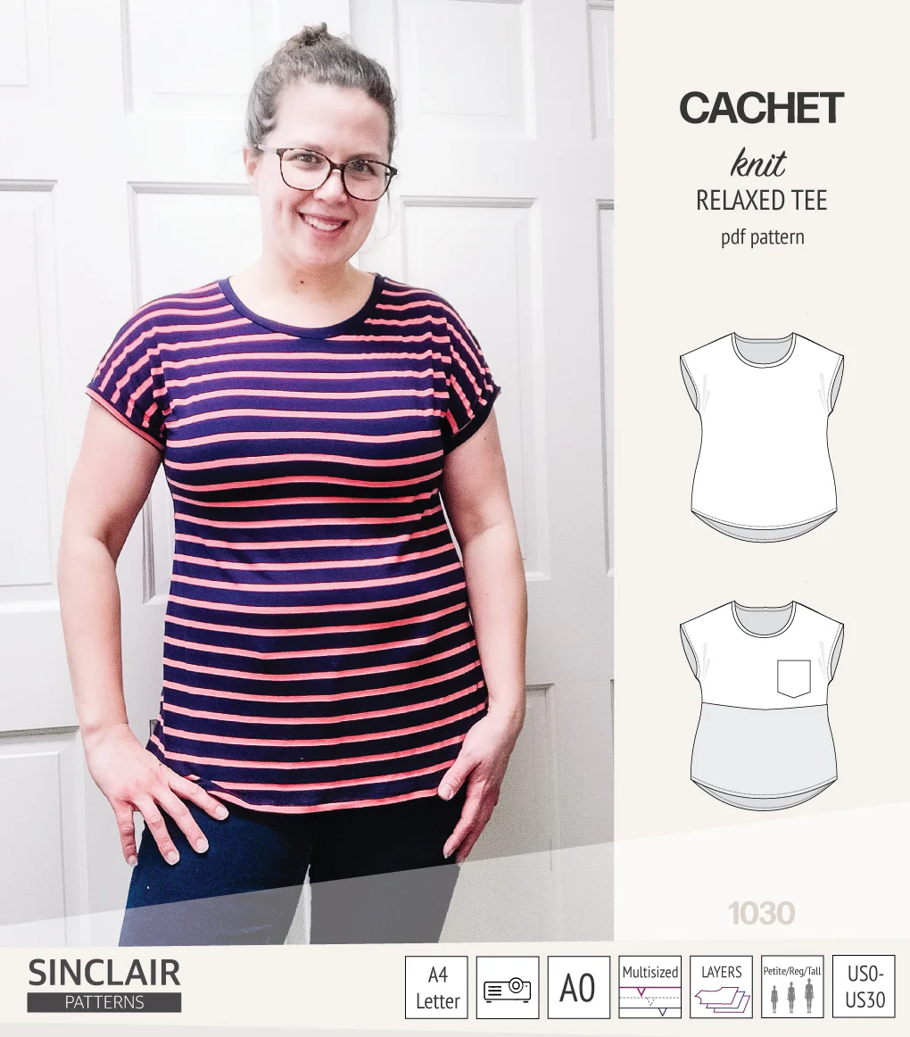 Cachet relaxed cut knit tee color blocked with a pocket  (PDF) - Image 33
