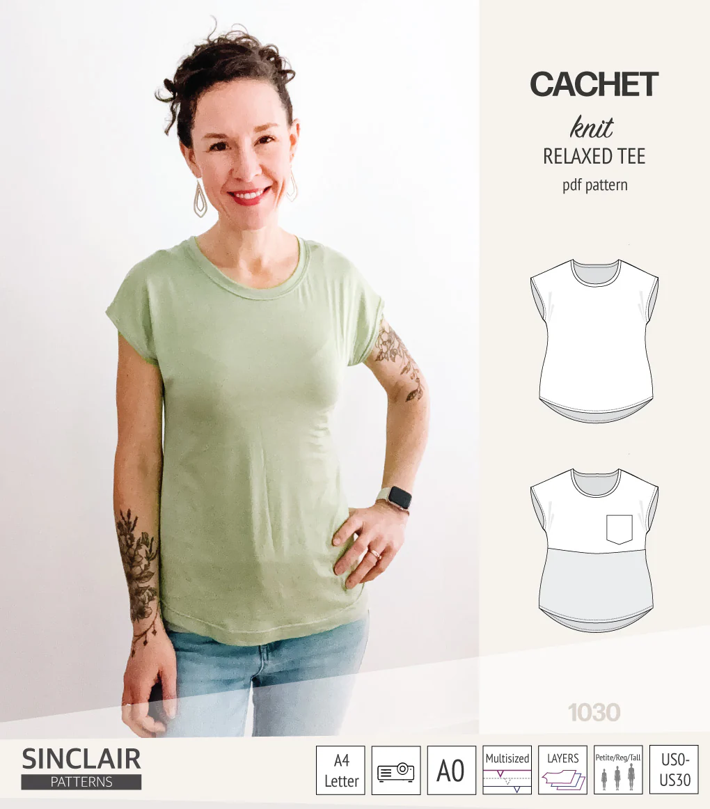 Cachet relaxed cut knit tee color blocked with a pocket  (PDF) - Image 34