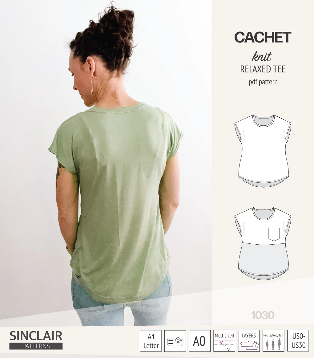 Cachet relaxed cut knit tee color blocked with a pocket  (PDF) - Image 4