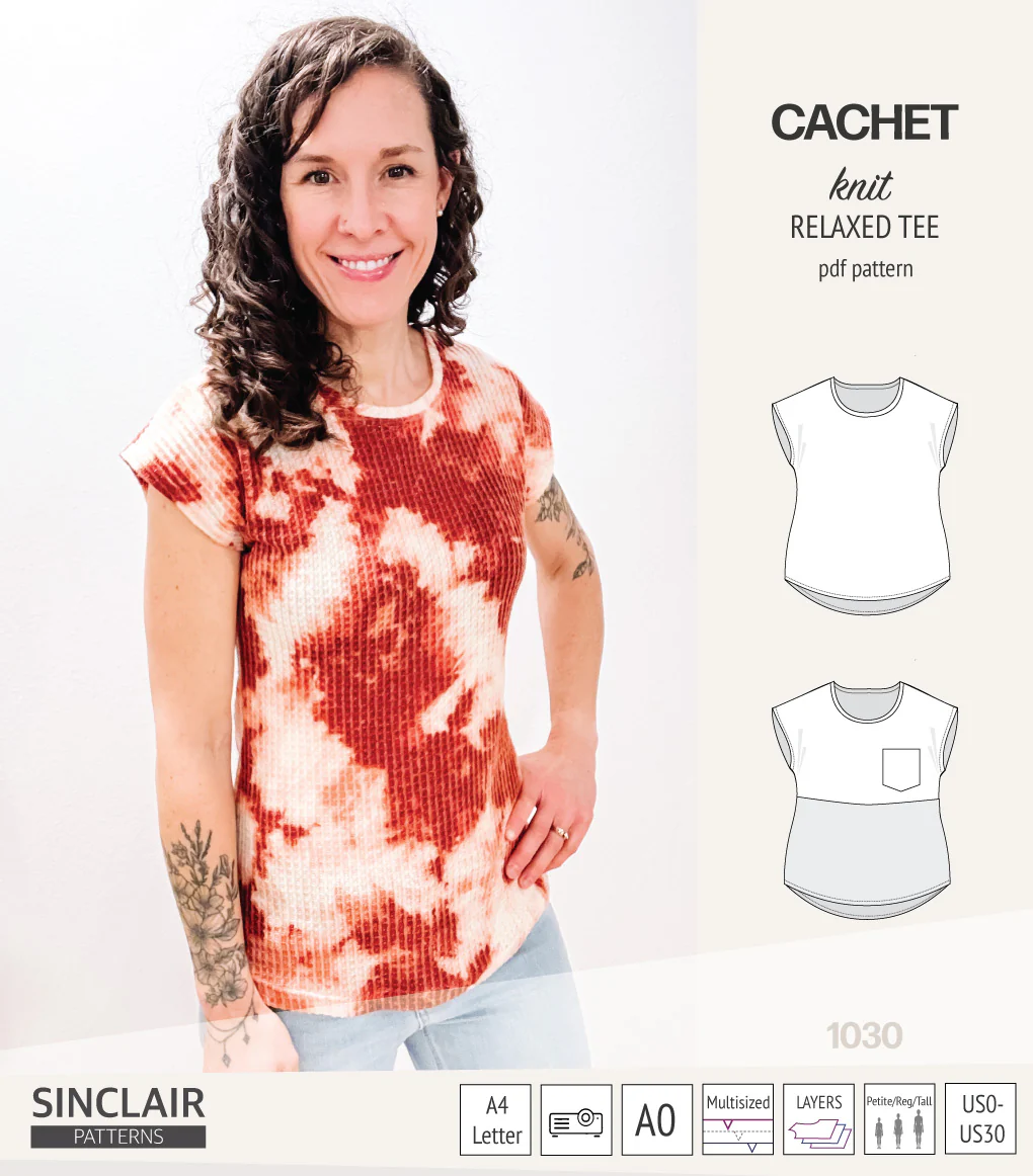 Cachet relaxed cut knit tee color blocked with a pocket  (PDF) - Image 5