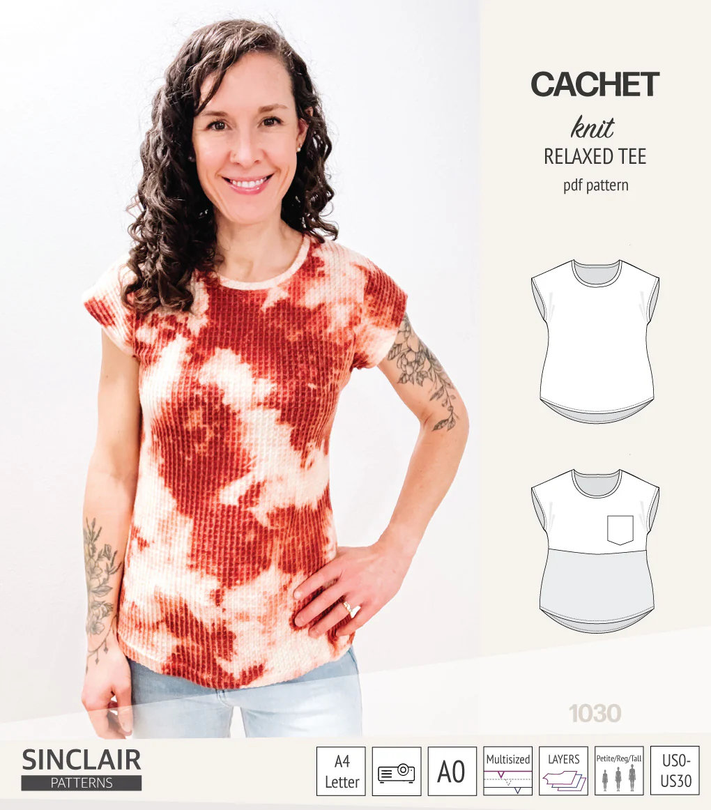 Cachet relaxed cut knit tee color blocked with a pocket  (PDF) - Image 6