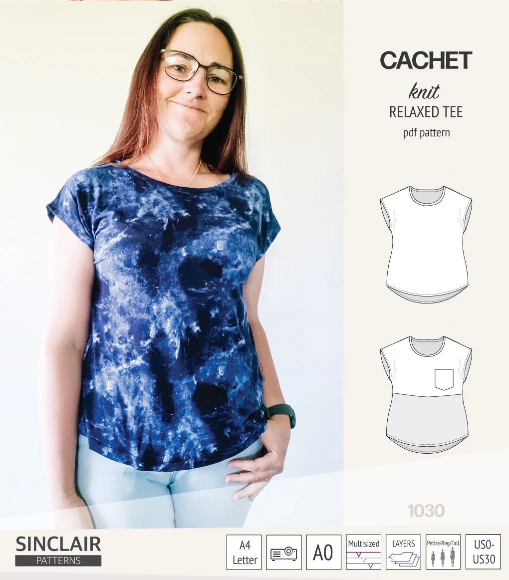 Cachet relaxed cut knit tee color blocked with a pocket  (PDF) - Image 7