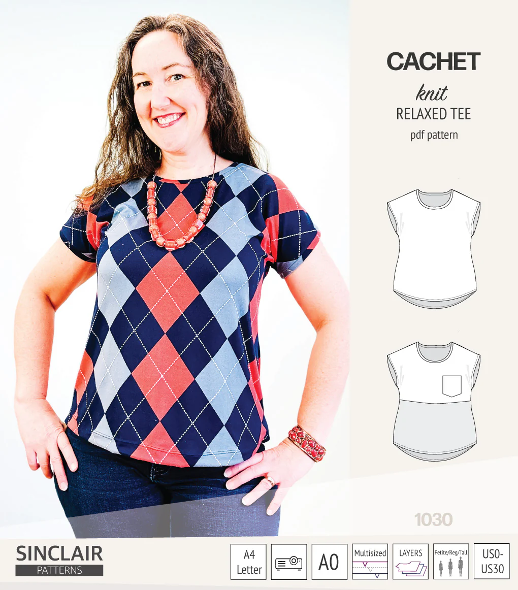 Cachet relaxed cut knit tee color blocked with a pocket  (PDF) - Image 8