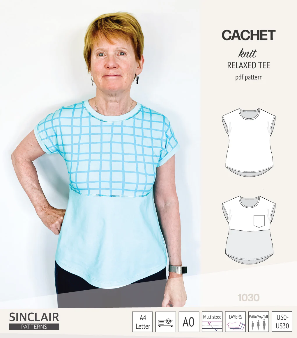 Cachet relaxed cut knit tee color blocked with a pocket  (PDF) - Image 9