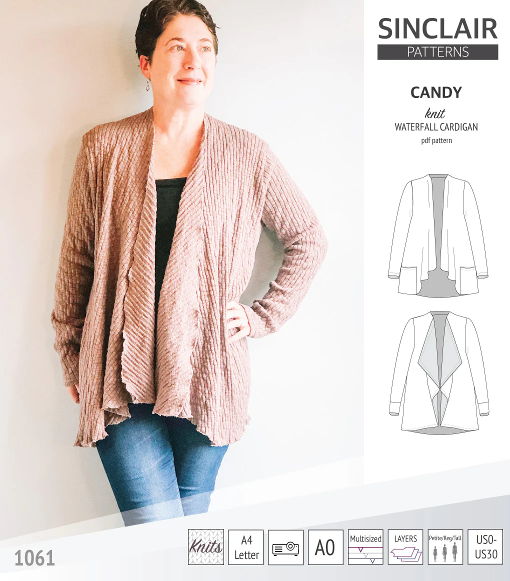 Candy relaxed fit knit cardigan with pockets and waterfall neckline (PDF) - Image 10