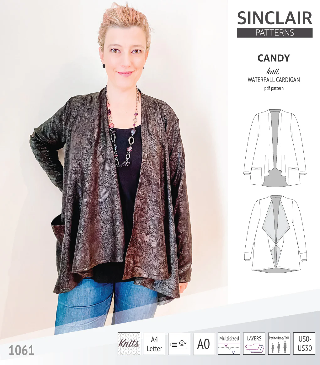 Candy relaxed fit knit cardigan with pockets and waterfall neckline (PDF) - Image 12