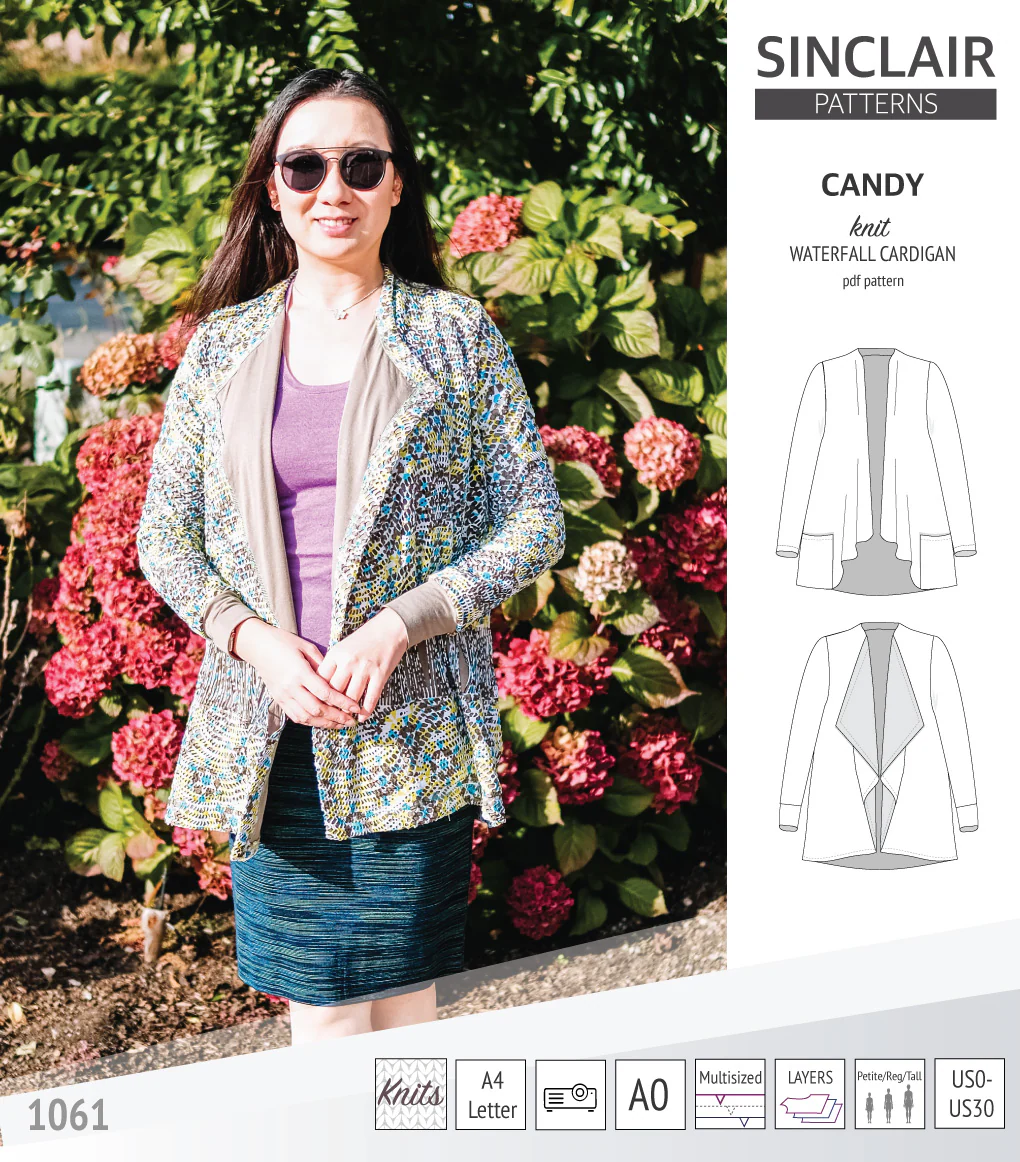 Candy relaxed fit knit cardigan with pockets and waterfall neckline (PDF) - Image 19