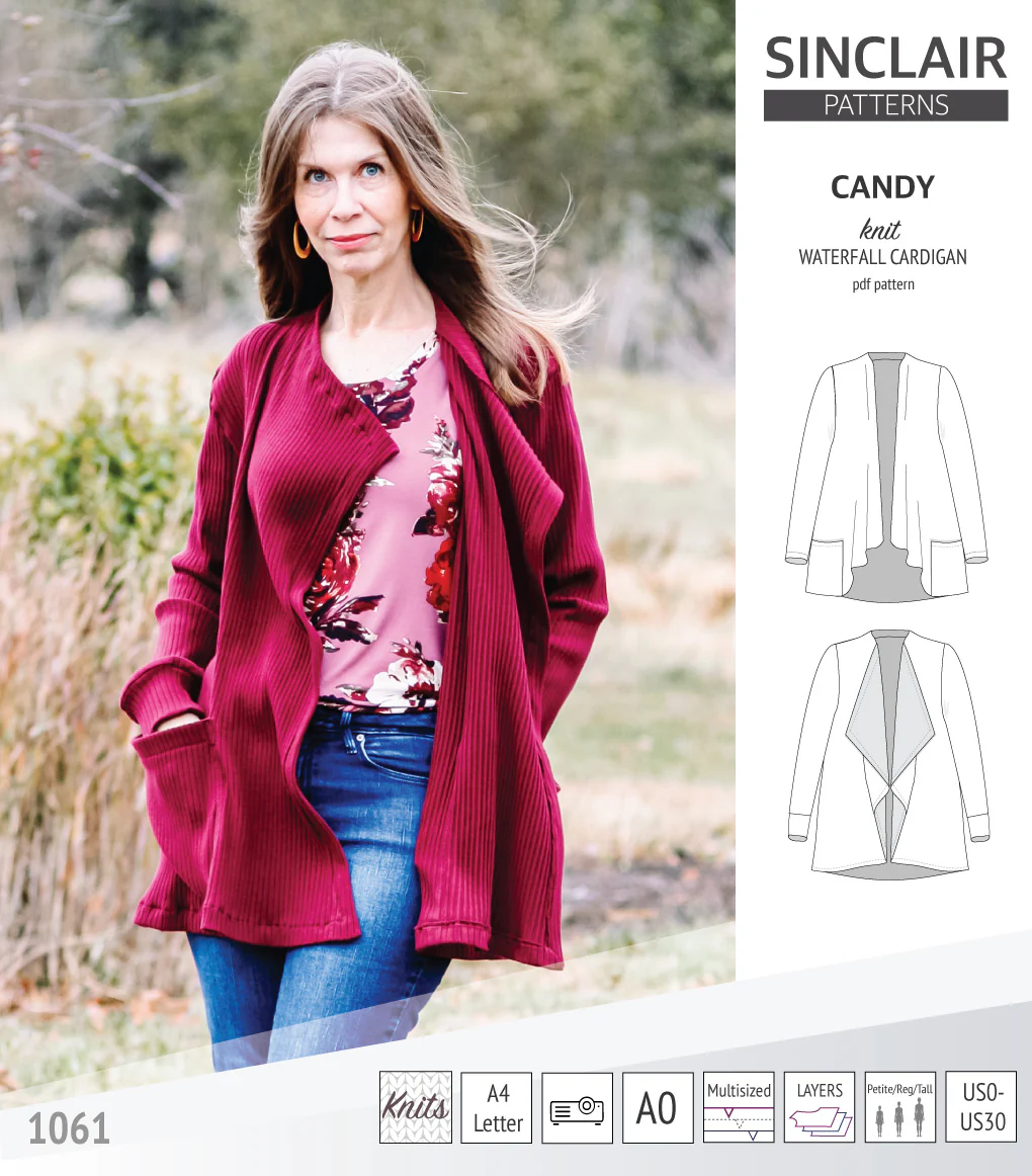 Candy relaxed fit knit cardigan with pockets and waterfall neckline (PDF) - Image 23