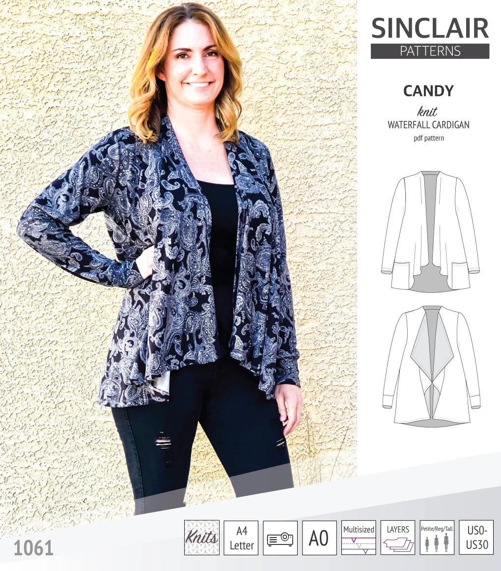 Candy relaxed fit knit cardigan with pockets and waterfall neckline (PDF) - Image 24