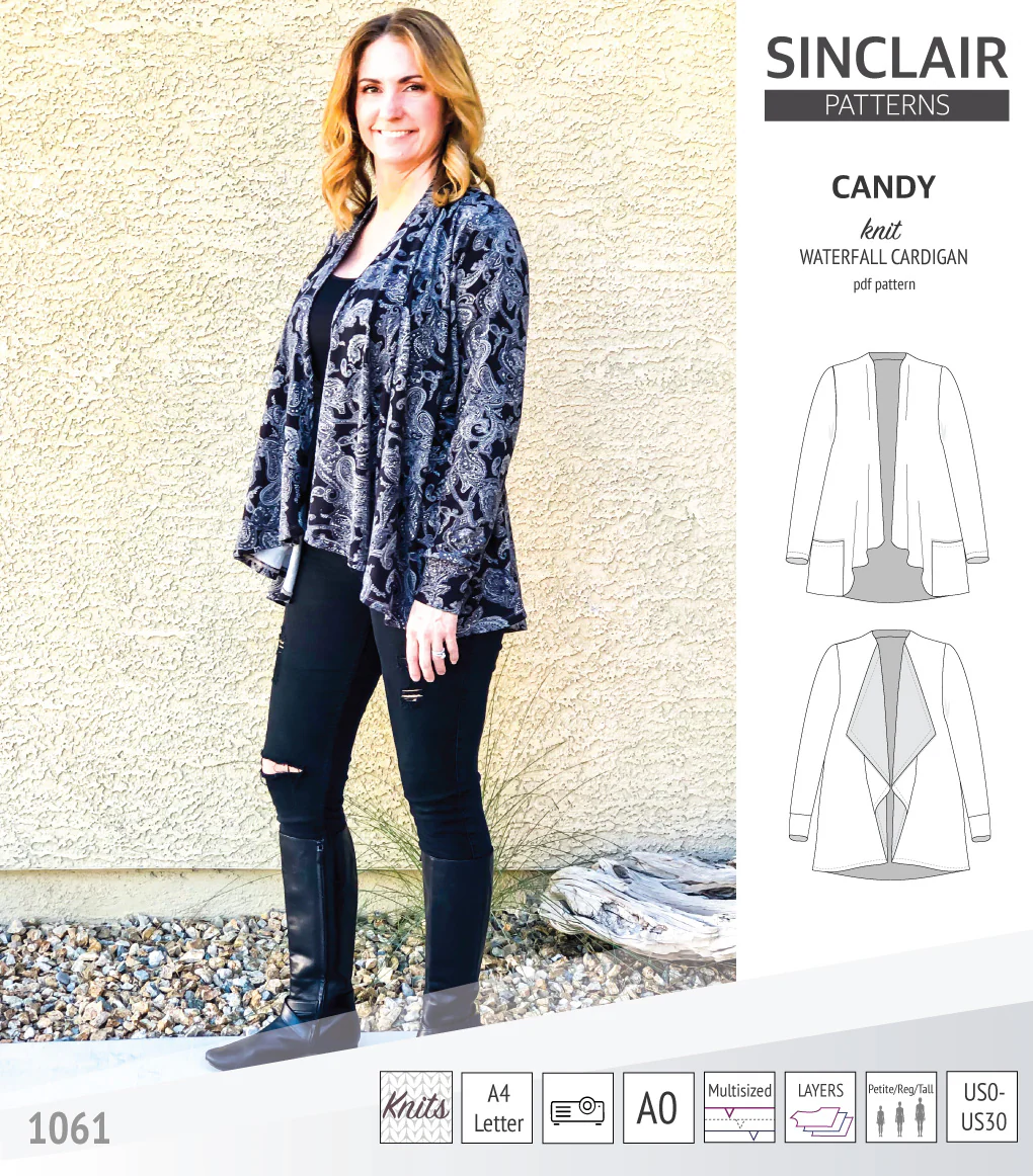 Candy relaxed fit knit cardigan with pockets and waterfall neckline (PDF) - Image 25