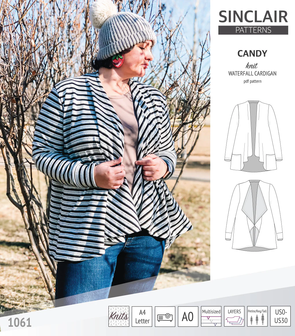 Candy relaxed fit knit cardigan with pockets and waterfall neckline (PDF) - Image 29