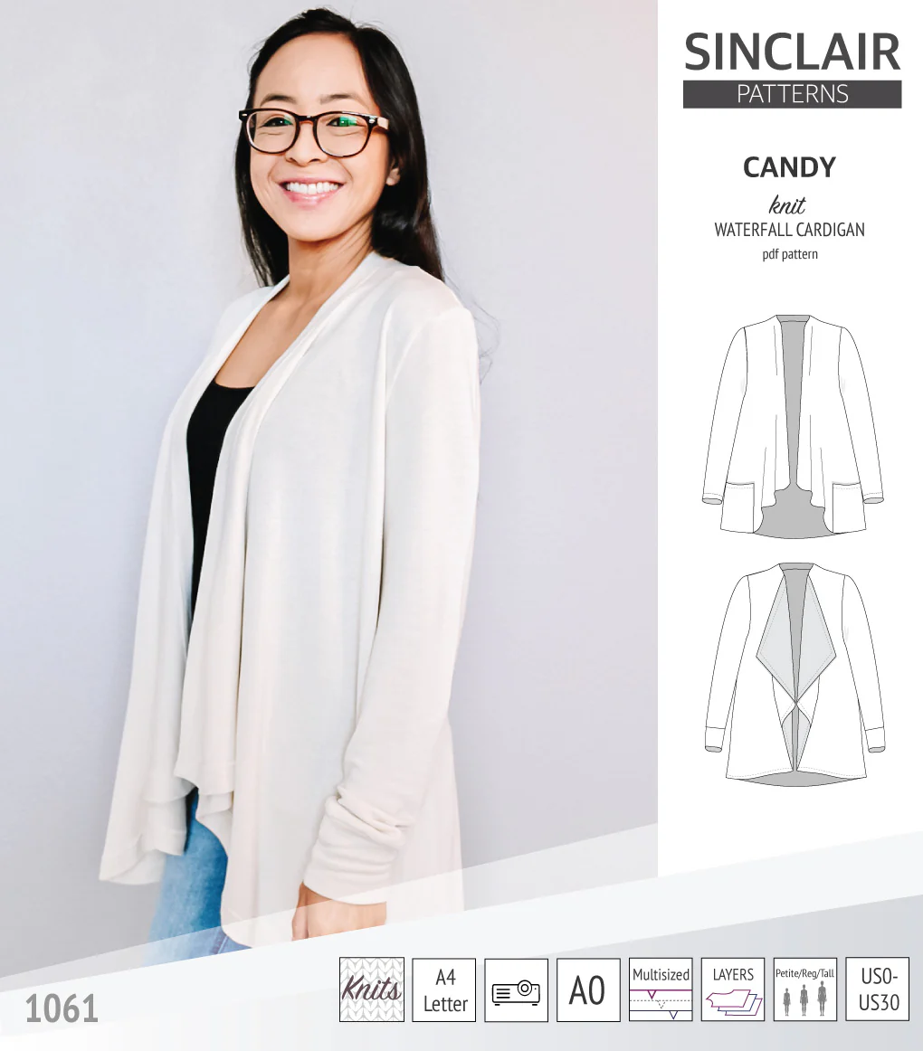 Candy relaxed fit knit cardigan with pockets and waterfall neckline (PDF) - Image 3