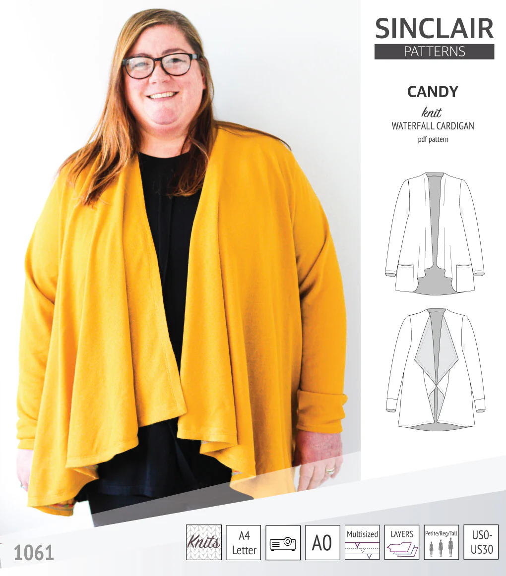 Candy relaxed fit knit cardigan with pockets and waterfall neckline (PDF) - Image 4