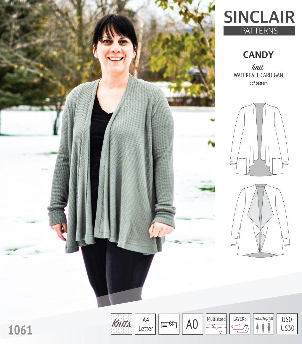 Candy relaxed fit knit cardigan with pockets and waterfall neckline (PDF) - Image 5