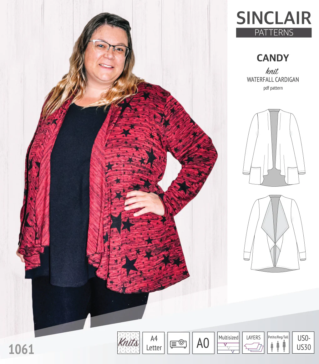 Candy relaxed fit knit cardigan with pockets and waterfall neckline (PDF) - Image 9
