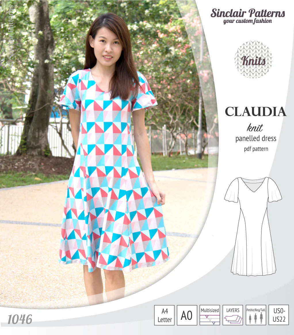 Claudia godet style knit dress with flutter sleeves (PDF) - Image 13
