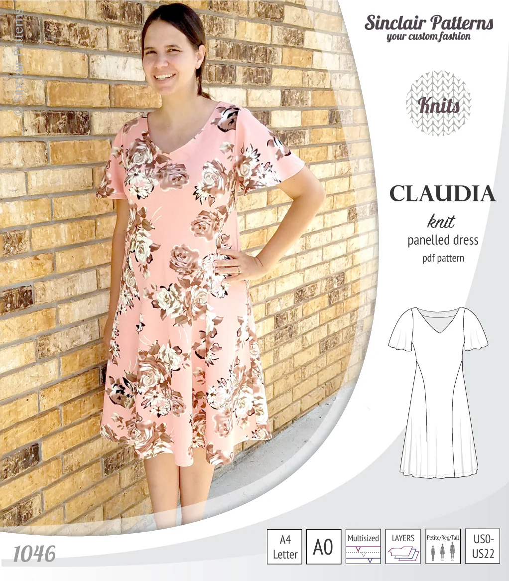 Claudia godet style knit dress with flutter sleeves (PDF) - Image 14