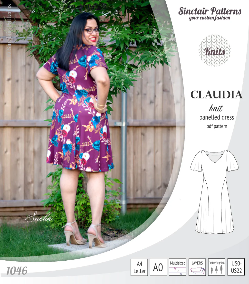 Claudia godet style knit dress with flutter sleeves (PDF) - Image 23