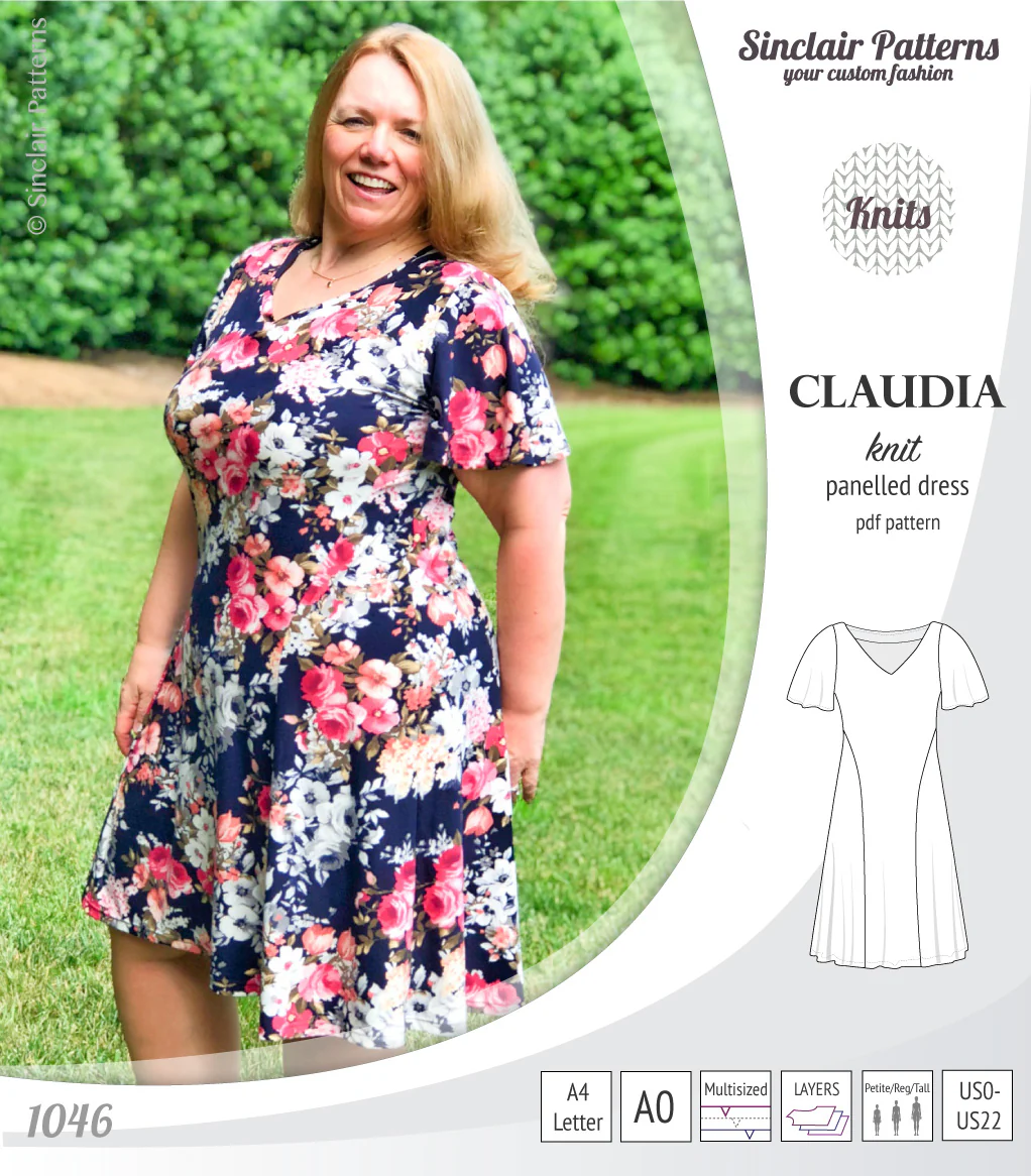 Claudia godet style knit dress with flutter sleeves (PDF) - Image 28