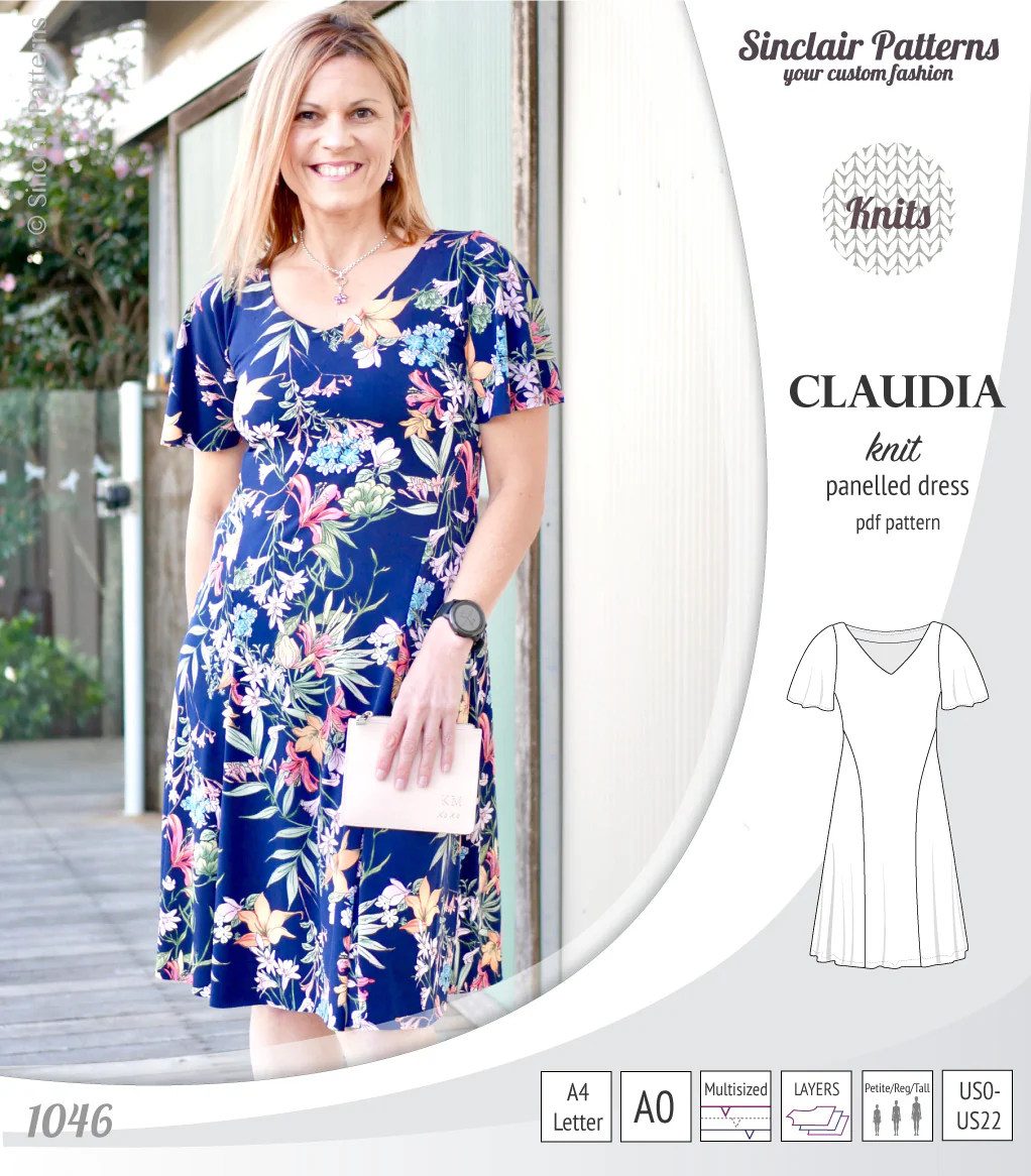 Claudia godet style knit dress with flutter sleeves (PDF) - Image 3