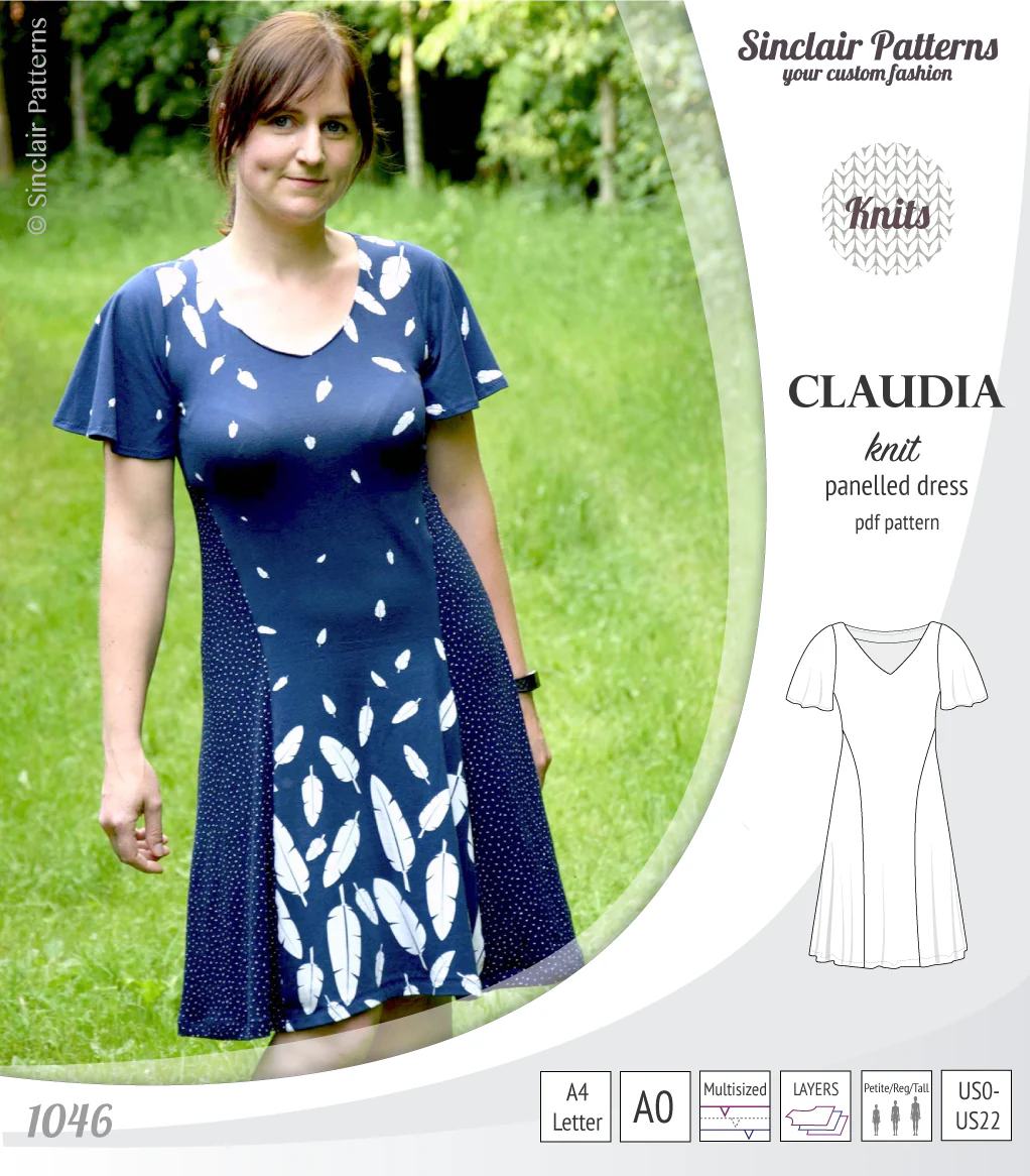 Claudia godet style knit dress with flutter sleeves (PDF) - Image 4