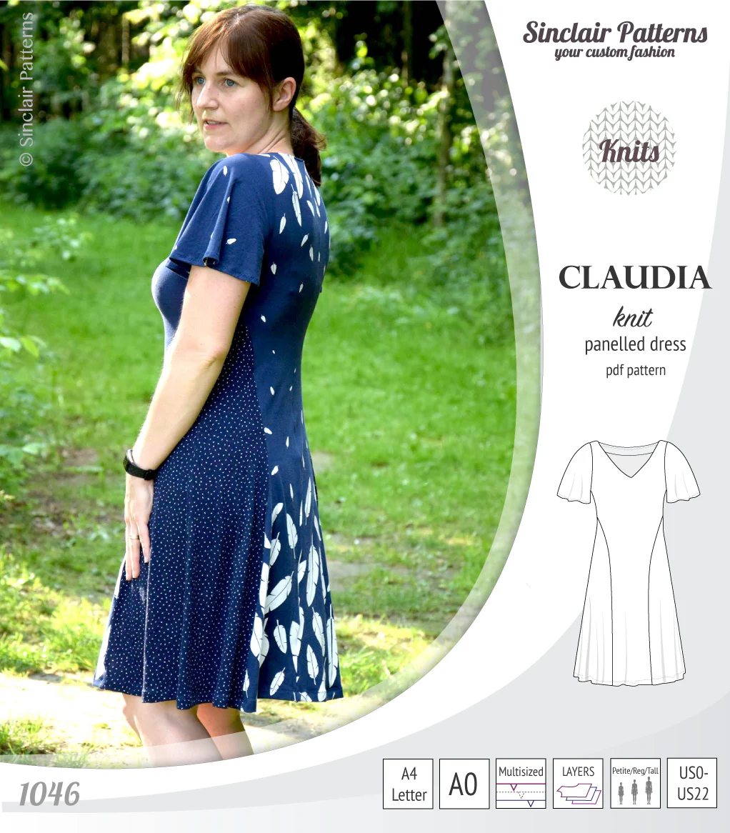 Claudia godet style knit dress with flutter sleeves (PDF) - Image 5