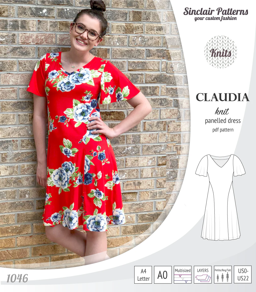 Claudia godet style knit dress with flutter sleeves (PDF) - Image 7