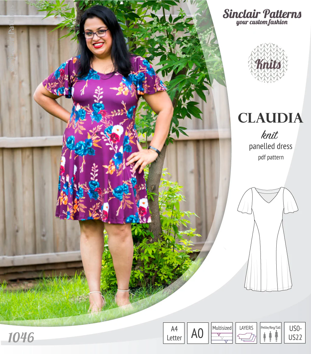 Claudia godet style knit dress with flutter sleeves (PDF) - Image 8