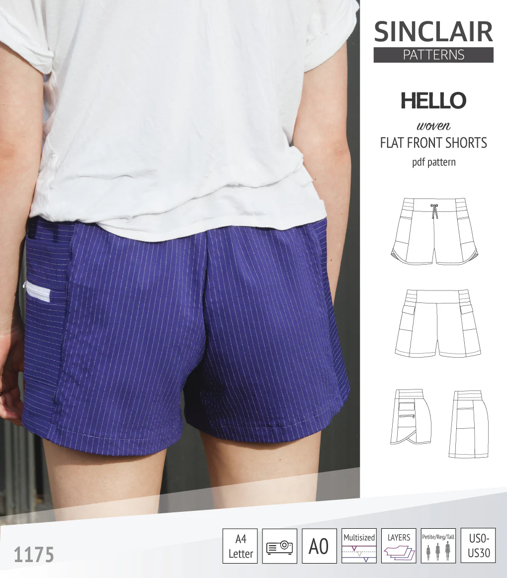 Hello flat front elastic back woven shorts with side panels (PDF) - Image 18
