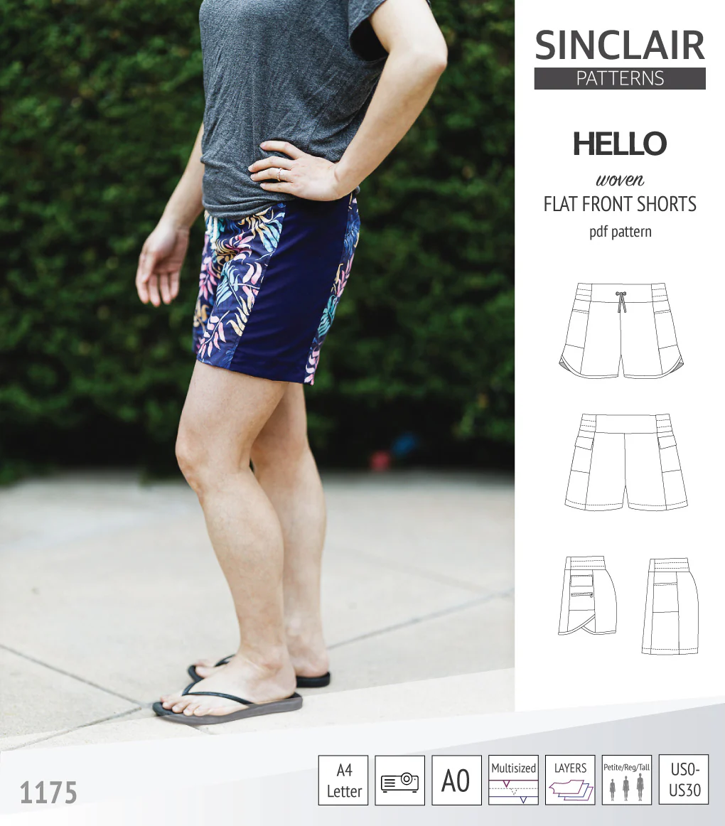 Hello flat front elastic back woven shorts with side panels (PDF) - Image 19