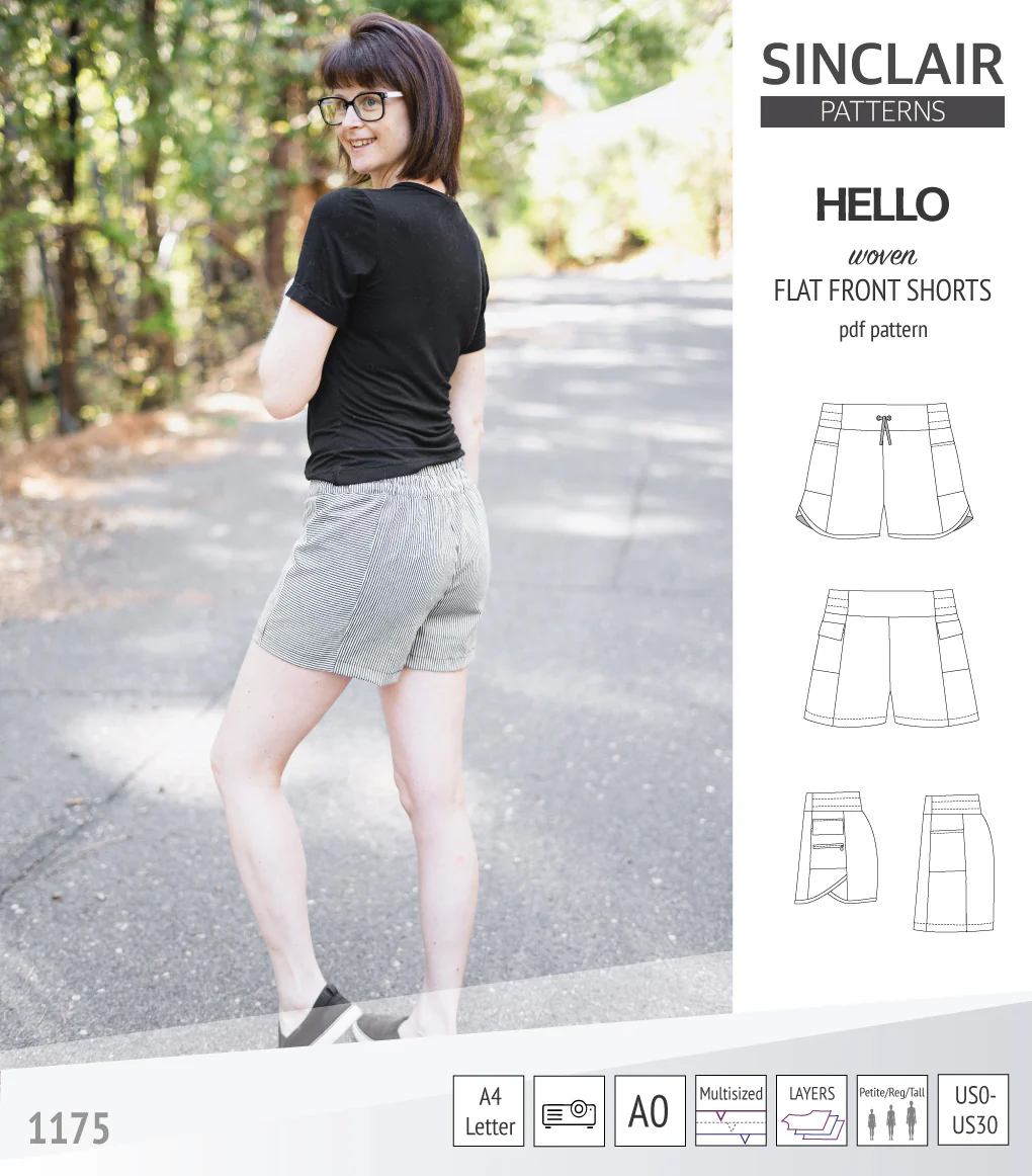Hello flat front elastic back woven shorts with side panels (PDF) - Image 26