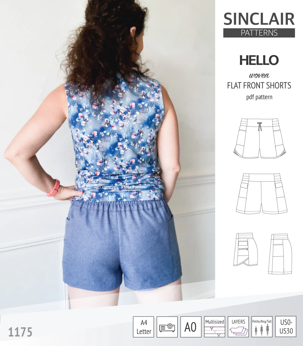 Hello flat front elastic back woven shorts with side panels (PDF) - Image 29