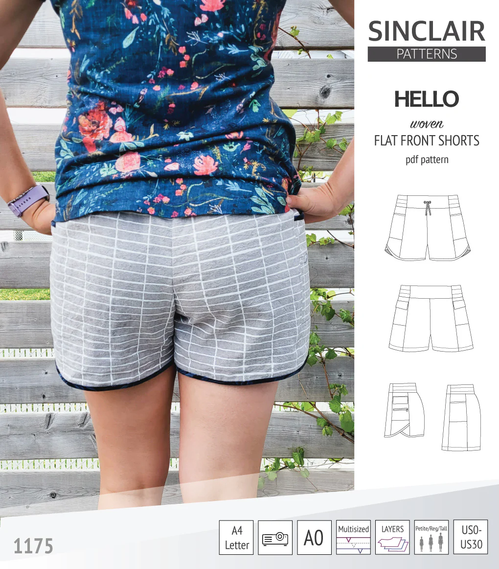 Hello flat front elastic back woven shorts with side panels (PDF) - Image 3