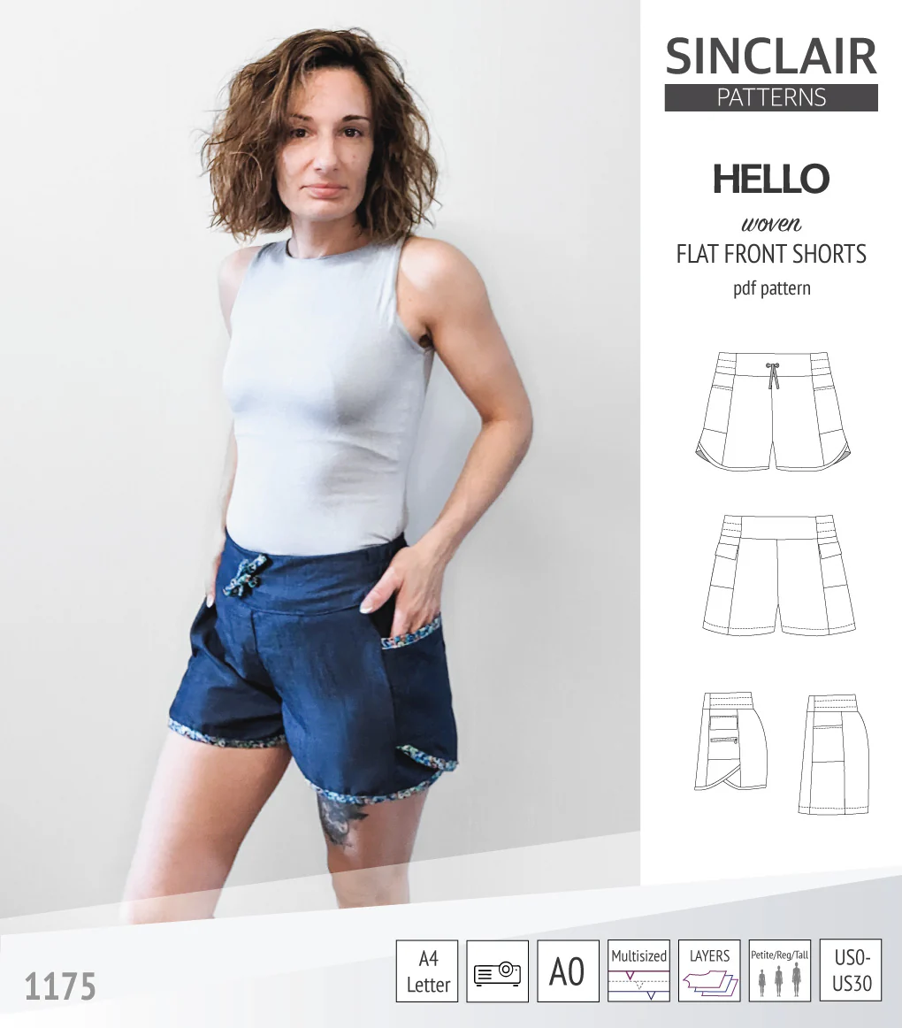 Hello flat front elastic back woven shorts with side panels (PDF) - Image 32